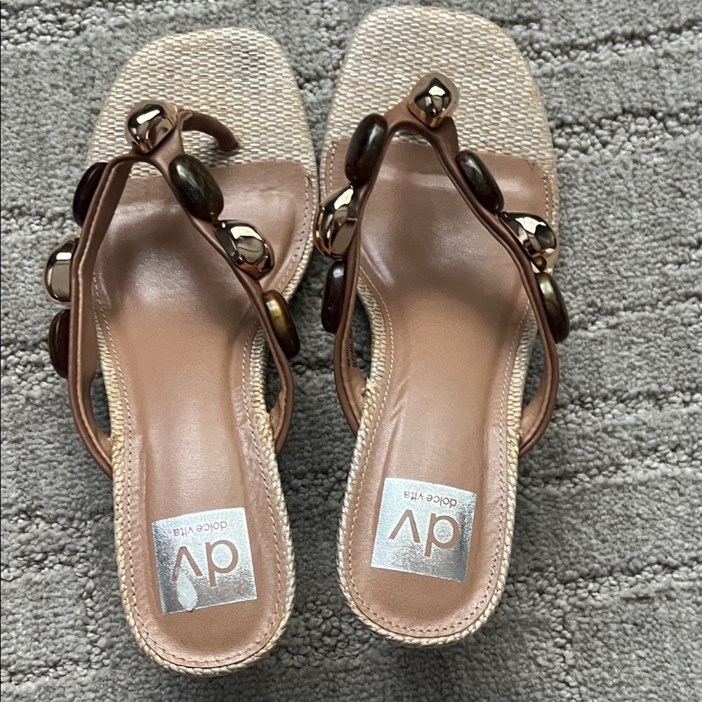 DV by Dolce Vita Tan and Brown Beaded Sandals